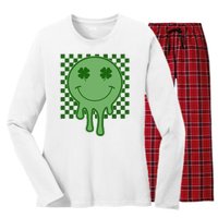 Retro Groovy St Patricks Smiley Women's Long Sleeve Flannel Pajama Set 