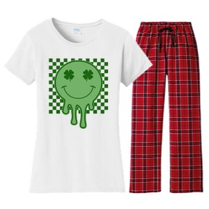 Retro Groovy St Patricks Smiley Women's Flannel Pajama Set