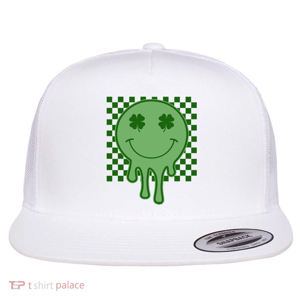 Retro Groovy St Patricks Smiley Flat Bill Trucker Hat