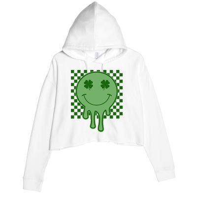Retro Groovy St Patricks Smiley Crop Fleece Hoodie
