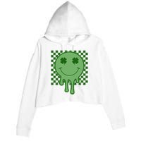 Retro Groovy St Patricks Smiley Crop Fleece Hoodie