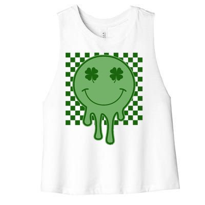 Retro Groovy St Patricks Smiley Women's Racerback Cropped Tank