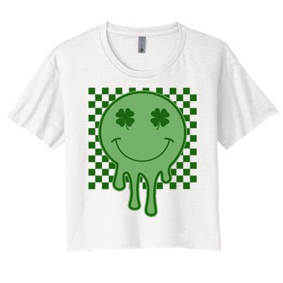 Retro Groovy St Patricks Smiley Women's Crop Top Tee