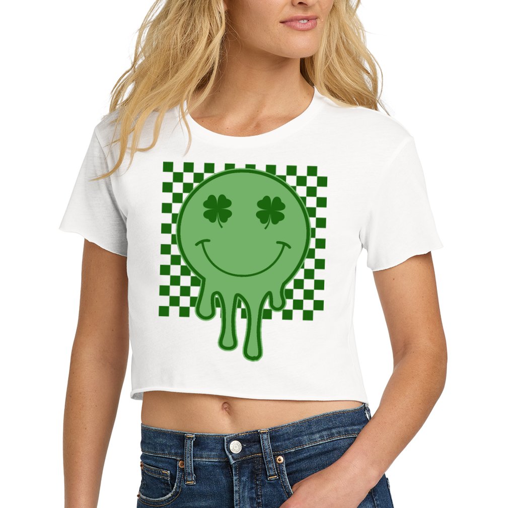 Retro Groovy St Patricks Smiley Crop Top