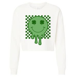 Retro Groovy St Patricks Smiley Cropped Pullover Crew