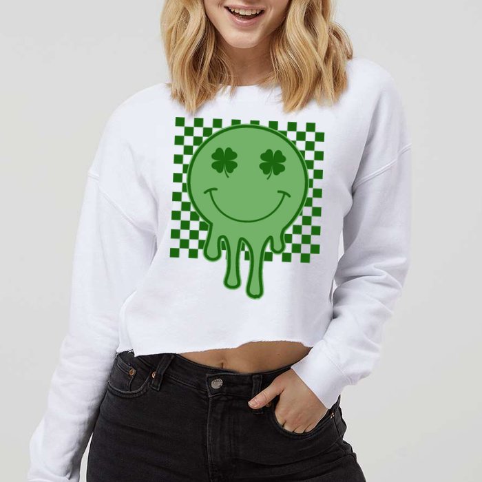 Retro Groovy St Patricks Smiley Cropped Pullover Crew