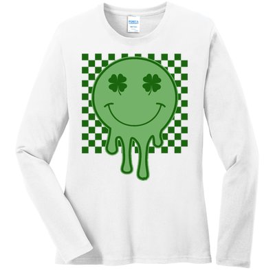 Retro Groovy St Patricks Smiley Ladies Long Sleeve Shirt