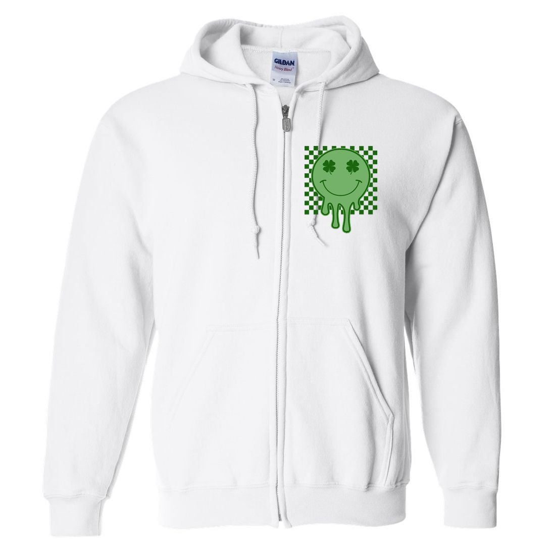 Retro Groovy St Patricks Smiley Full Zip Hoodie