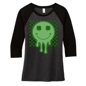 Retro Groovy St Patricks Smiley Women's Tri-Blend 3/4-Sleeve Raglan Shirt