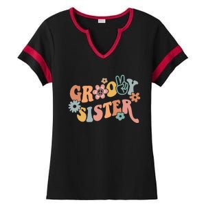 Retro Groovy Sister Matching Family 1st Birthday Party Ladies Halftime Notch Neck Tee