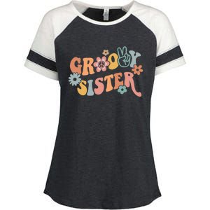 Retro Groovy Sister Matching Family 1st Birthday Party Enza Ladies Jersey Colorblock Tee