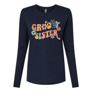 Retro Groovy Sister Matching Family 1st Birthday Party Womens Cotton Relaxed Long Sleeve T-Shirt