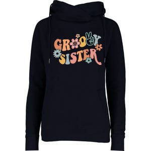 Retro Groovy Sister Matching Family 1st Birthday Party Womens Funnel Neck Pullover Hood