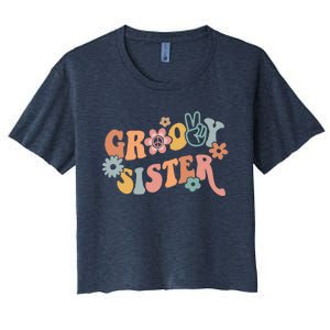 Retro Groovy Sister Matching Family 1st Birthday Party Women's Crop Top Tee