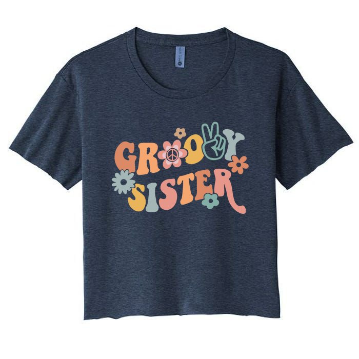 Retro Groovy Sister Matching Family 1st Birthday Party Women's Crop Top Tee