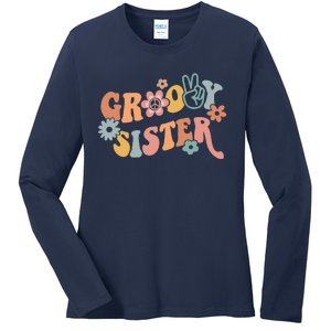 Retro Groovy Sister Matching Family 1st Birthday Party Ladies Long Sleeve Shirt