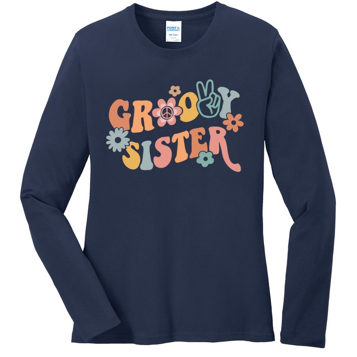 Retro Groovy Sister Matching Family 1st Birthday Party Ladies Long Sleeve Shirt