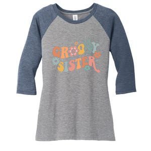 Retro Groovy Sister Matching Family 1st Birthday Party Women's Tri-Blend 3/4-Sleeve Raglan Shirt