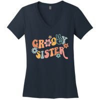 Retro Groovy Sister Matching Family 1st Birthday Party Women's V-Neck T-Shirt