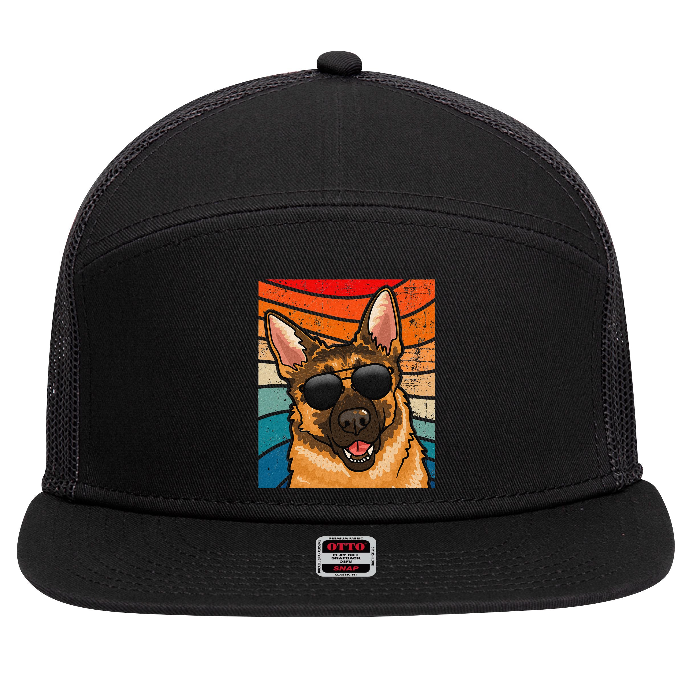 Retro German Shepherd German Shepherd Dog 7 Panel Mesh Trucker Snapback Hat