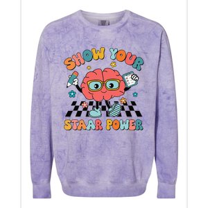 Retro Groovy Show Your Staar Power Brain Teacher Testing Day Colorblast Crewneck Sweatshirt