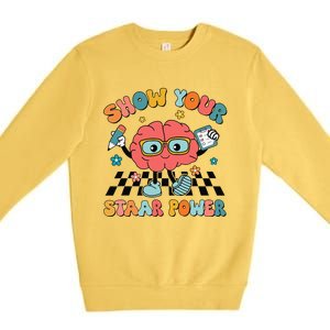 Retro Groovy Show Your Staar Power Brain Teacher Testing Day Premium Crewneck Sweatshirt