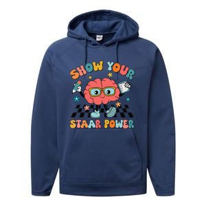 Retro Groovy Show Your Staar Power Brain Teacher Testing Day Performance Fleece Hoodie