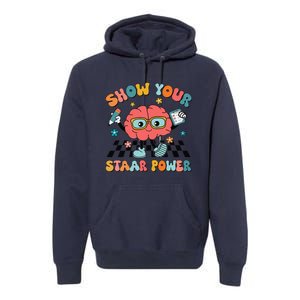 Retro Groovy Show Your Staar Power Brain Teacher Testing Day Premium Hoodie