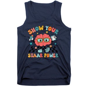 Retro Groovy Show Your Staar Power Brain Teacher Testing Day Tank Top