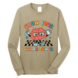 Retro Groovy Show Your Staar Power Brain Teacher Testing Day Long Sleeve Shirt