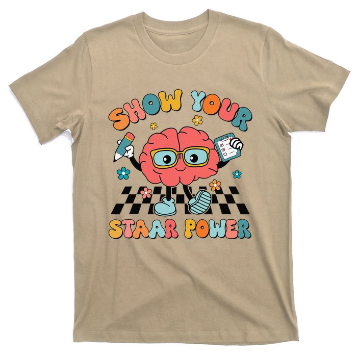 Retro Groovy Show Your Staar Power Brain Teacher Testing Day T-Shirt