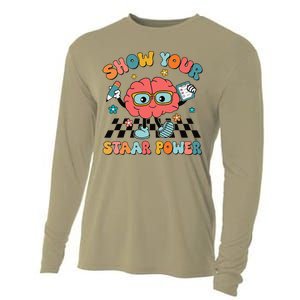 Retro Groovy Show Your Staar Power Brain Teacher Testing Day Cooling Performance Long Sleeve Crew