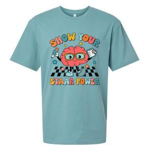 Retro Groovy Show Your Staar Power Brain Teacher Testing Day Sueded Cloud Jersey T-Shirt