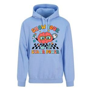 Retro Groovy Show Your Staar Power Brain Teacher Testing Day Unisex Surf Hoodie