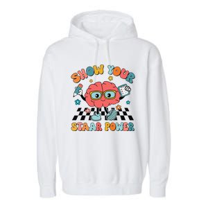 Retro Groovy Show Your Staar Power Brain Teacher Testing Day Garment-Dyed Fleece Hoodie