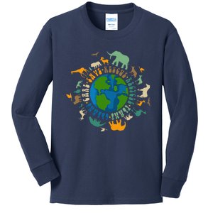 Retro Groovy Save Bees Rescue Animals Recycle Fun Earth Day Kids Long Sleeve Shirt