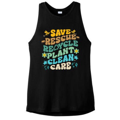 Retro Groovy Save Bees Rescue Animals Recycle Fun Earth Day Ladies PosiCharge Tri-Blend Wicking Tank