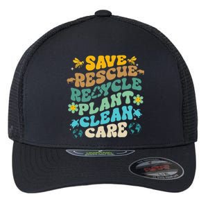 Retro Groovy Save Bees Rescue Animals Recycle Fun Earth Day Flexfit Unipanel Trucker Cap