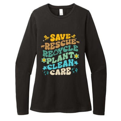 Retro Groovy Save Bees Rescue Animals Recycle Fun Earth Day Womens CVC Long Sleeve Shirt