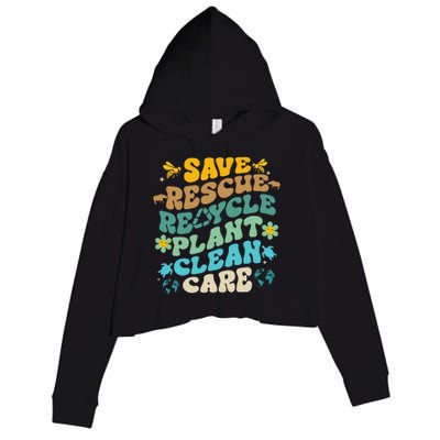 Retro Groovy Save Bees Rescue Animals Recycle Fun Earth Day Crop Fleece Hoodie