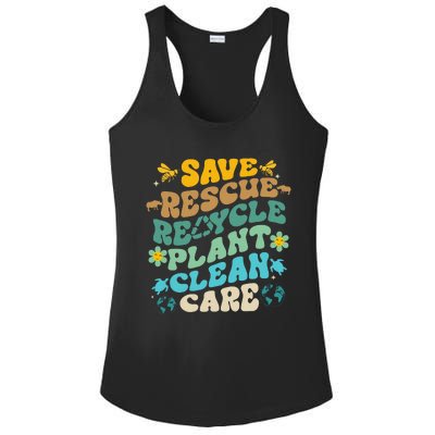 Retro Groovy Save Bees Rescue Animals Recycle Fun Earth Day Ladies PosiCharge Competitor Racerback Tank