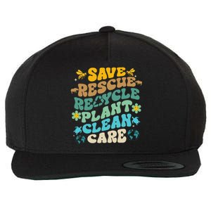 Retro Groovy Save Bees Rescue Animals Recycle Fun Earth Day Wool Snapback Cap