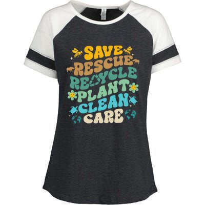 Retro Groovy Save Bees Rescue Animals Recycle Fun Earth Day Enza Ladies Jersey Colorblock Tee