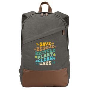 Retro Groovy Save Bees Rescue Animals Recycle Fun Earth Day Cotton Canvas Backpack