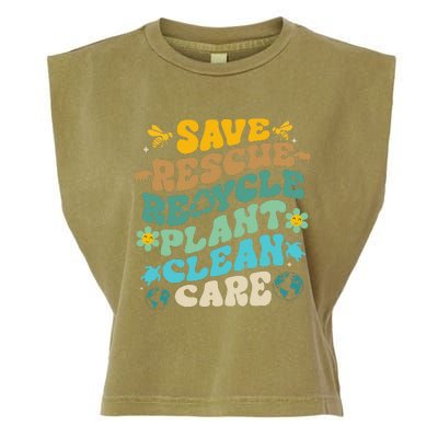 Retro Groovy Save Bees Rescue Animals Recycle Fun Earth Day Garment-Dyed Women's Muscle Tee