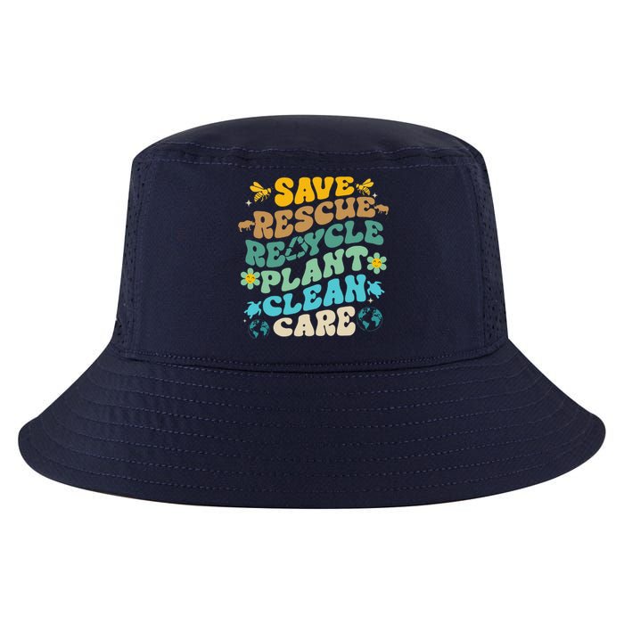 Retro Groovy Save Bees Rescue Animals Recycle Fun Earth Day Cool Comfort Performance Bucket Hat