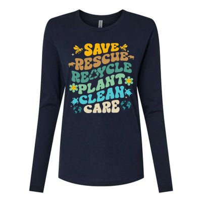 Retro Groovy Save Bees Rescue Animals Recycle Fun Earth Day Womens Cotton Relaxed Long Sleeve T-Shirt