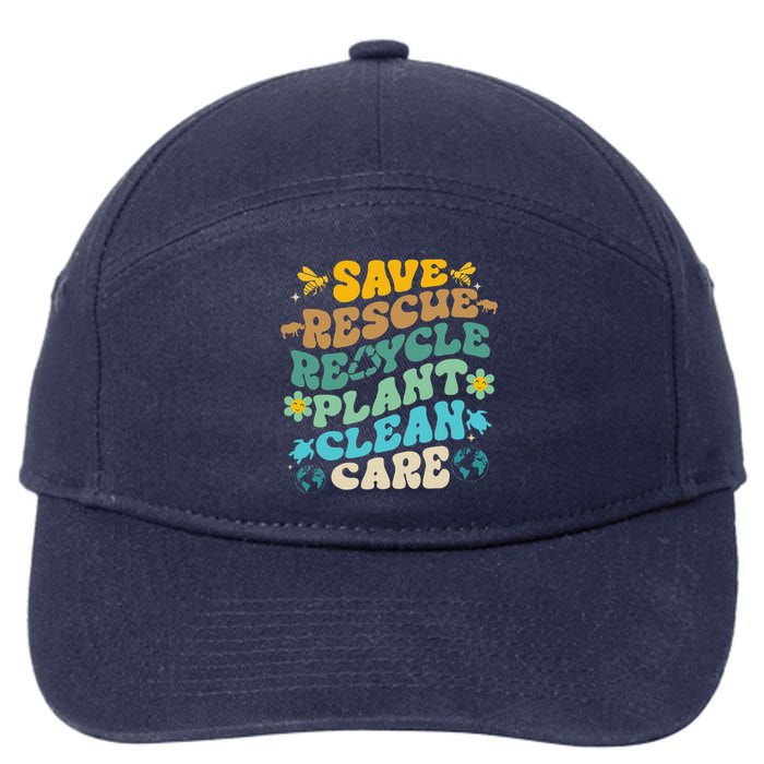 Retro Groovy Save Bees Rescue Animals Recycle Fun Earth Day 7-Panel Snapback Hat