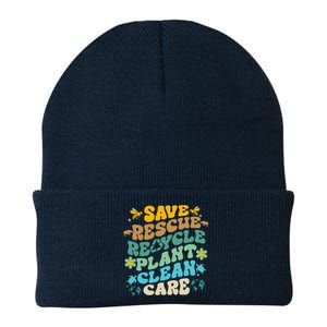 Retro Groovy Save Bees Rescue Animals Recycle Fun Earth Day Knit Cap Winter Beanie