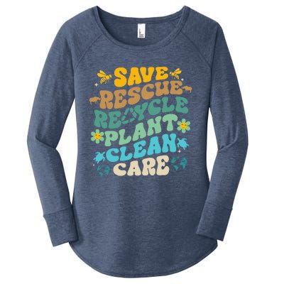 Retro Groovy Save Bees Rescue Animals Recycle Fun Earth Day Women's Perfect Tri Tunic Long Sleeve Shirt